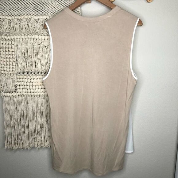 Calvin Klein Cream Tan Mixed-Media Blouse XL - Picture 7 of 9